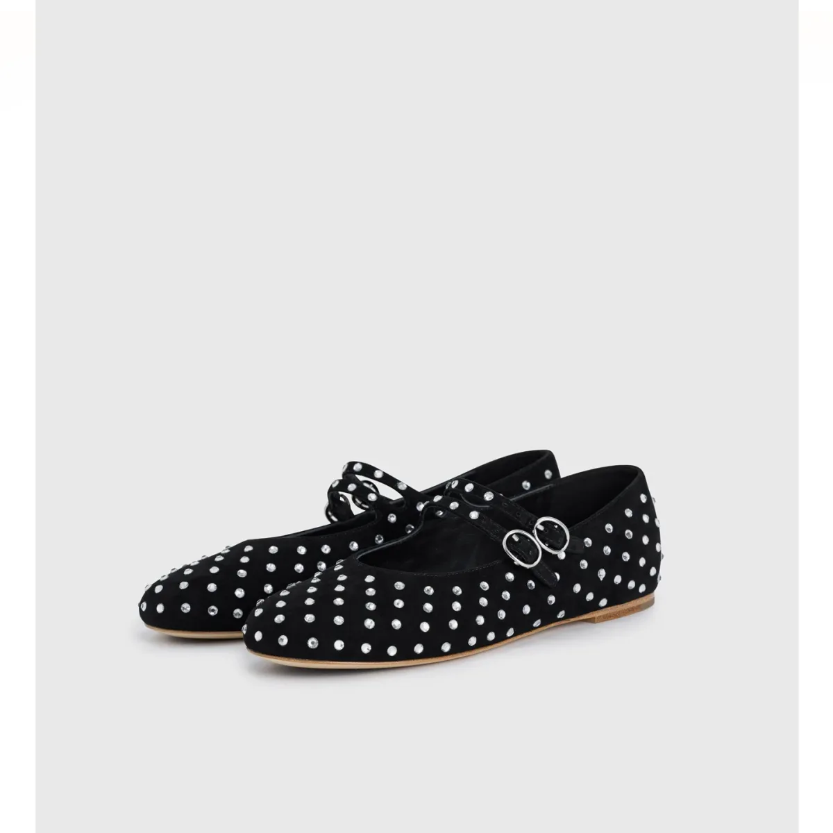 Ballerines Mary Jane noires à strass, bout rond