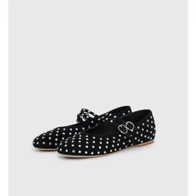 Ballerines Mary Jane noires à strass, bout rond