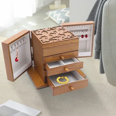 Boîte à bijoux en bois 5 niveaux, 4 tiroirs