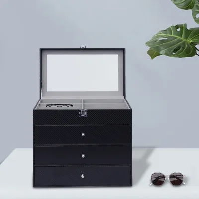 Boîte à lunettes 4 niveaux, dessus en verre