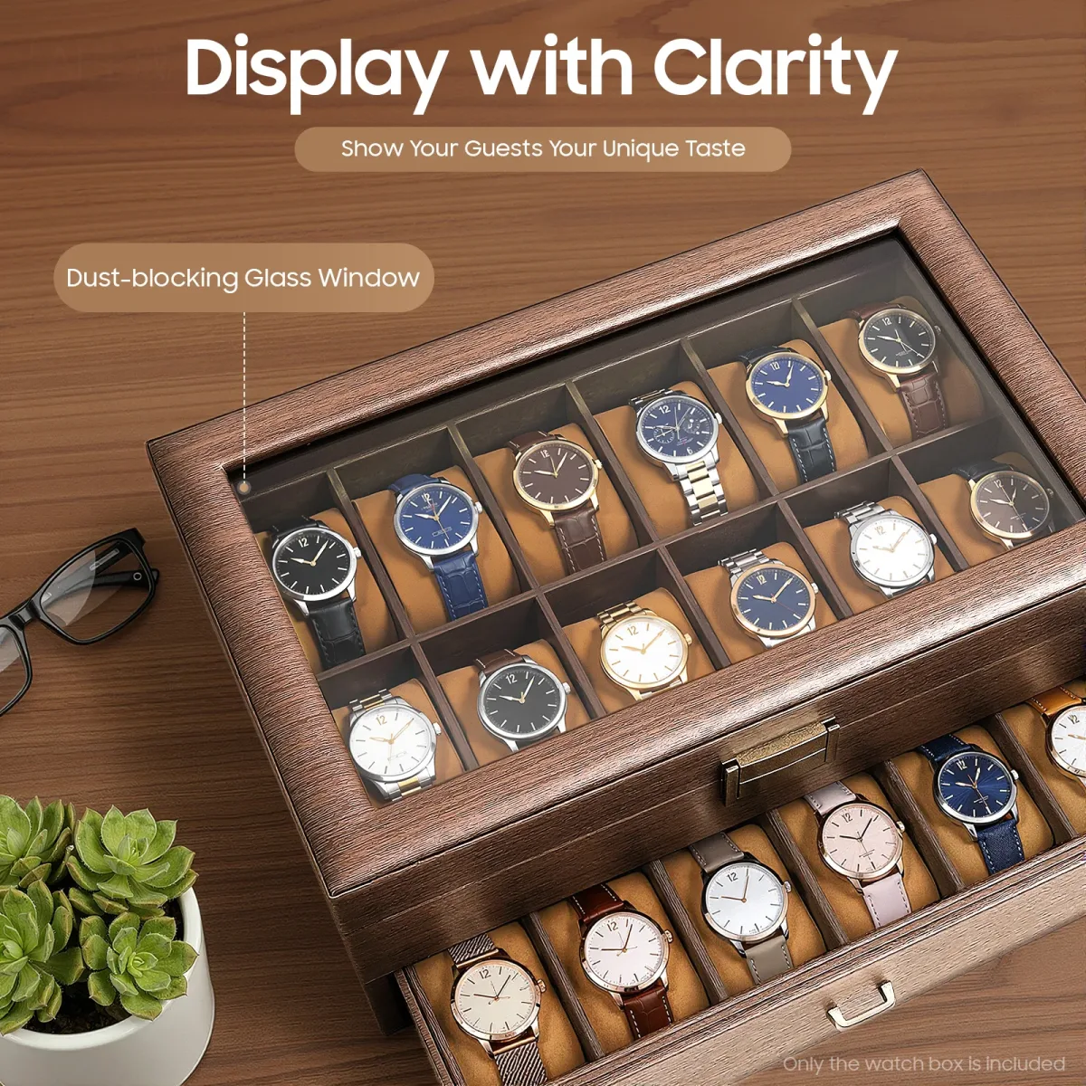 Boîte à montres 2 niveaux, 24 compartiments