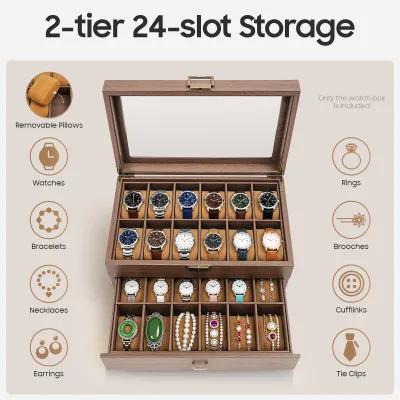 Boîte à montres 2 niveaux, 24 compartiments – image 3