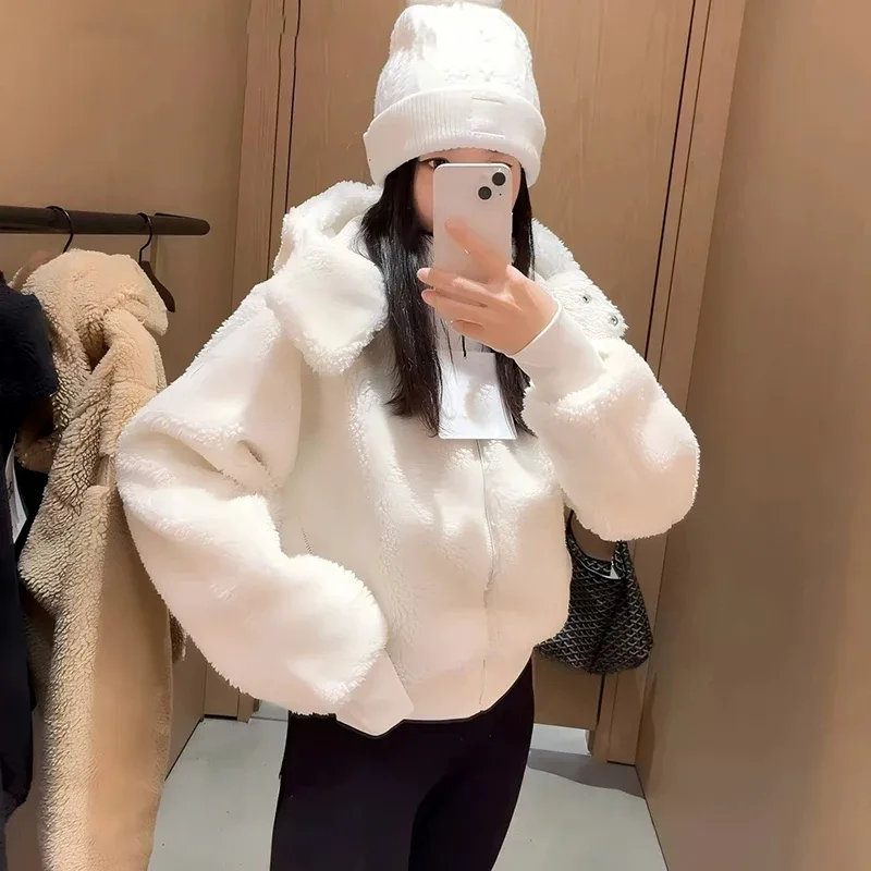 Manteau court zippé uni d'hiver