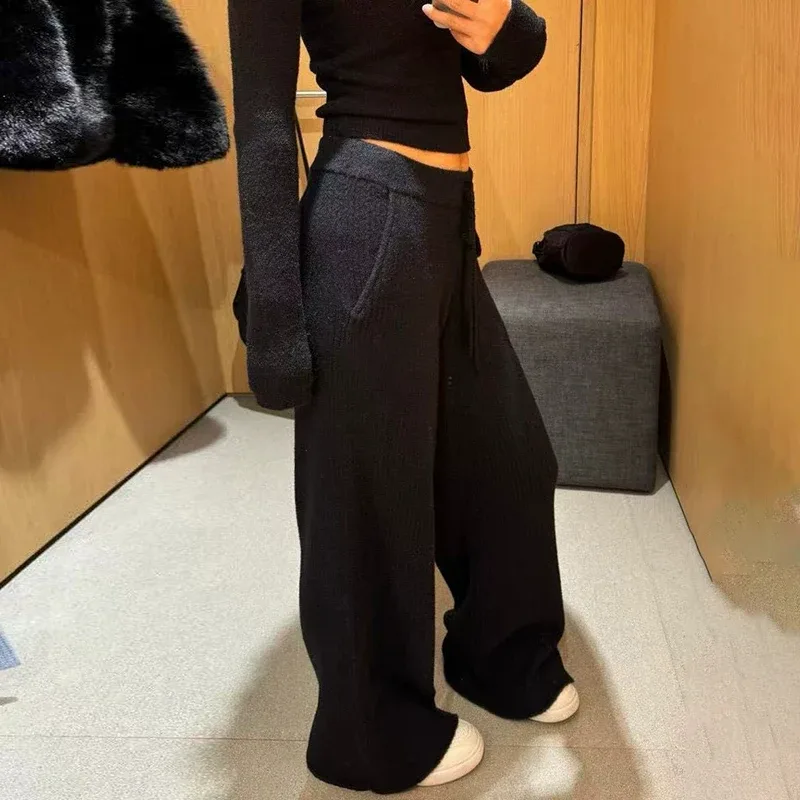 Pantalon en tricot uni à jambes larges