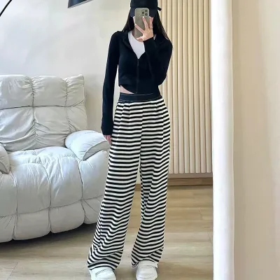 Pantalon large rayé à taille élastique – image 2
