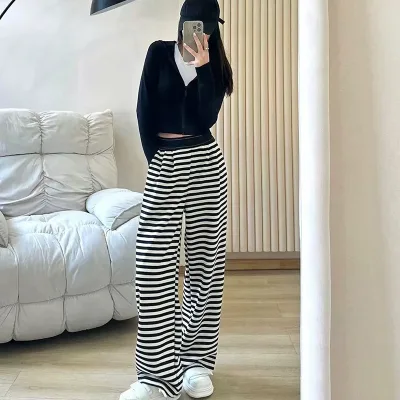 Pantalon large rayé à taille élastique – image 3