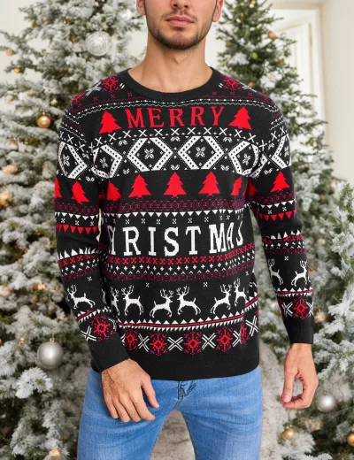 Pull de Noël tricoté homme à col rond