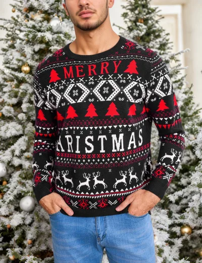 Pull de Noël tricoté homme à col rond – image 3