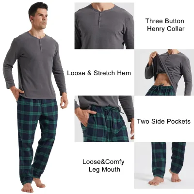 Pyjama homme à carreaux et col Henley