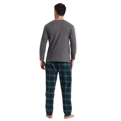 Pyjama homme à carreaux et col Henley – image 3