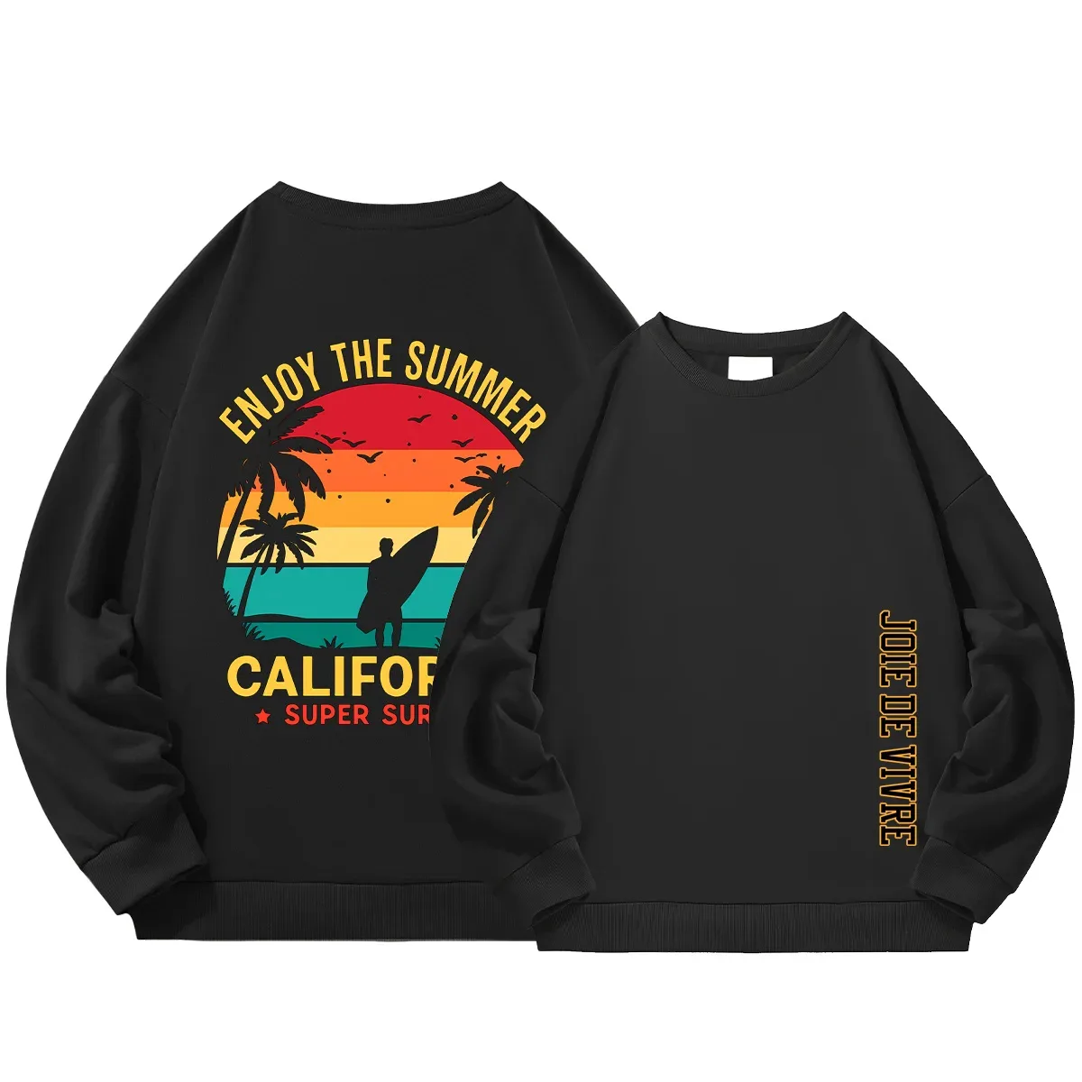 Sweat-shirt col rond en coton, motif rétro